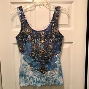 Pure Karma Workout Tank Top Blue Aqua Black Gold Pretty Print